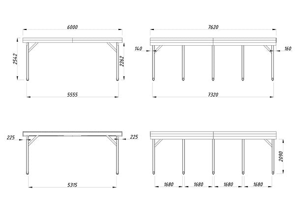 PALMAKO - Carport toit plat bois Karl 2 voitures - L.600xH.254xP.764cm - large