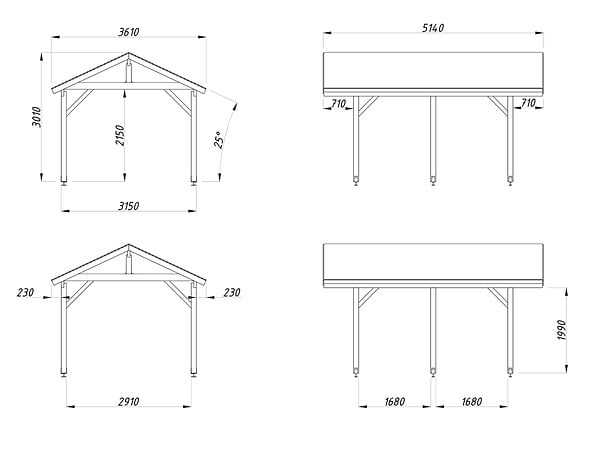 PALMAKO - Carport bois double pente Robert - L.361xH.301xP.514cm - large
