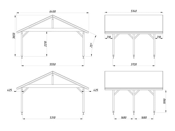 PALMAKO - Carport bois Robert 2 voitures - Bois - L.640xP.514xH.363cm - large
