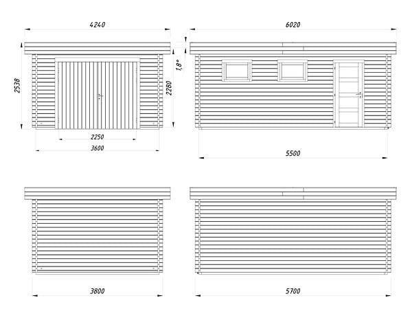 PALMAKO - Garage en bois massif Rasmus - L.420xP.598xH.254cm - large