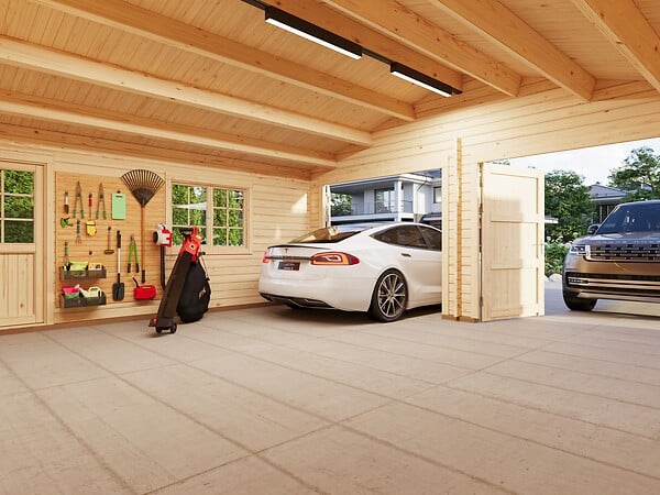 PALMAKO - Garage double en bois 44mm Roger - L629xP565xH310cm - large