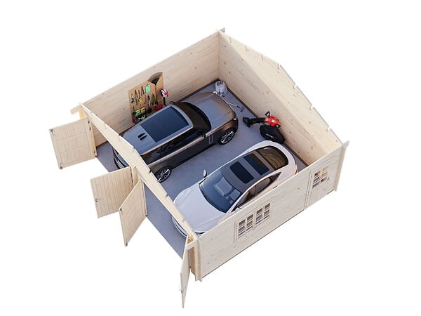 PALMAKO - Garage double en bois 44mm Roger - L629xP565xH310cm - large