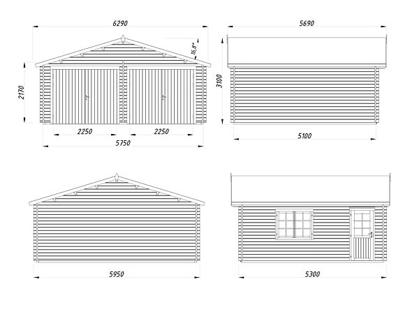 PALMAKO - Garage double en bois 44mm Roger - L629xP565xH310cm - large