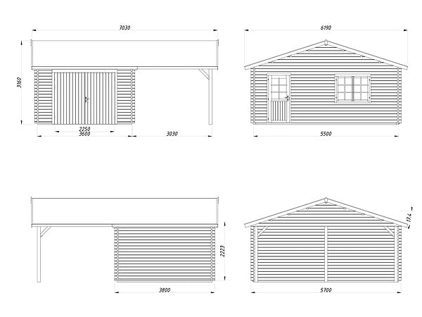 PALMAKO - Garage bois avec carport Roger - L.703xP.550xH.316cm - large