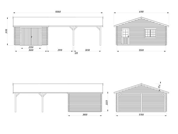 PALMAKO - Garage bois Roger avec double pergola - 64m² - large