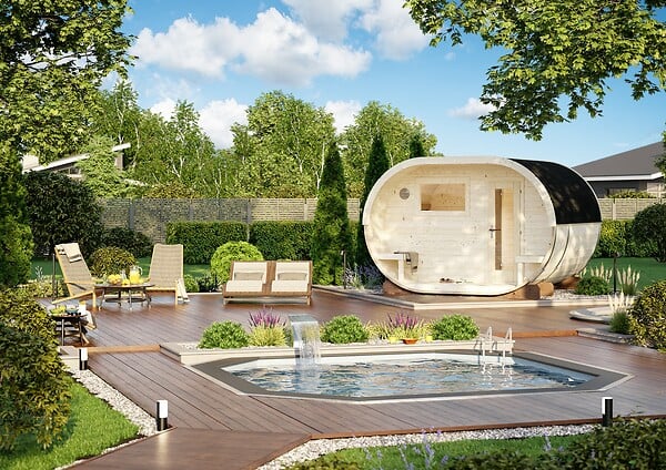 PALMAKO - Sauna extérieur rond bois Anette Naturel 4 places - large