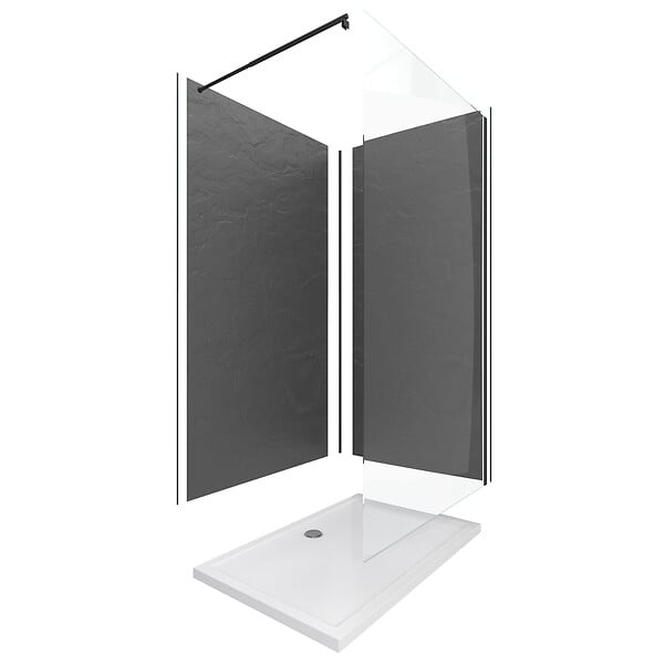 AURLANE - Pack douche à l'Italienne Receveur 90x120 + Paroi transparente + Panneaux muraux finition ardoise - large