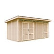 TIMBELA - Abri de Jardin Qualité Premium 8.52+2.95 m² - Kit tout compris avec sol, tuiles bitumineuses, set de peinture-Construction de Panneaux LP Smartside- Cabane de Jardin Timbela M905C HARVEST HONEY - vignette