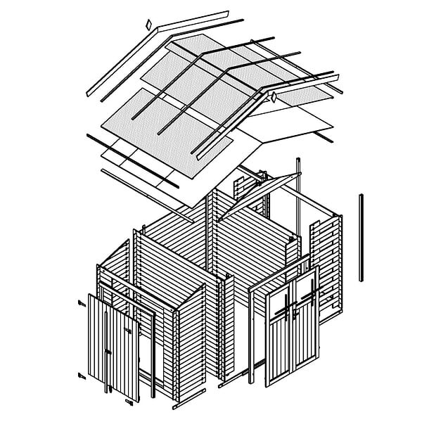 TIMBELA - Abri de jardin en bois et range bûches extérieur - Stockage extérieur I206xL328xH218 cm/ 3,53 + 0,97+0,97 m2 - M389F - large