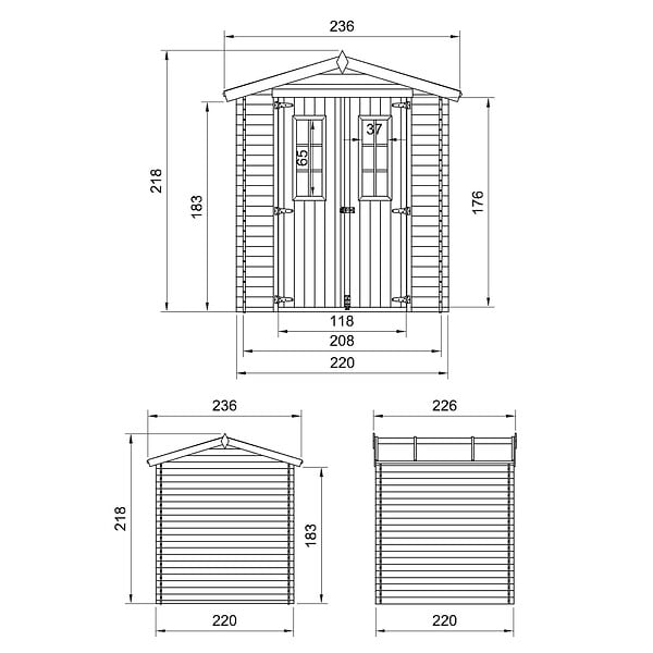 TIMBELA - Abri de jardin en bois AVEC SOL TRAITÉ - Stockage extérieur I236xL226xH218 cm/ 4.33 m2 -  TIMBELA M369C+M369G - large