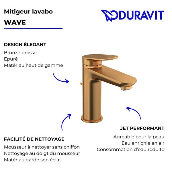 DURAVIT - Mitigeur lavabo DUVARIT Wave M avec vidage bronze brossé - large