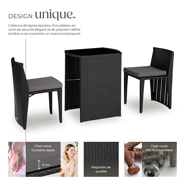 TECTAKE - Salon de jardin HAMBOURG 2 places en aluminium noir - large