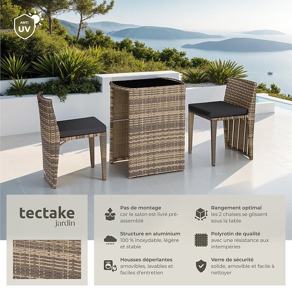 TECTAKE - Salon de jardin HAMBOURG 2 places en aluminium marron naturel - large