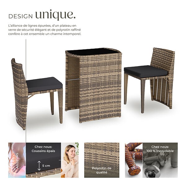 TECTAKE - Salon de jardin HAMBOURG 2 places en aluminium marron naturel - large
