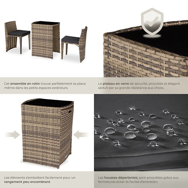TECTAKE - Salon de jardin HAMBOURG 2 places en aluminium marron naturel - large