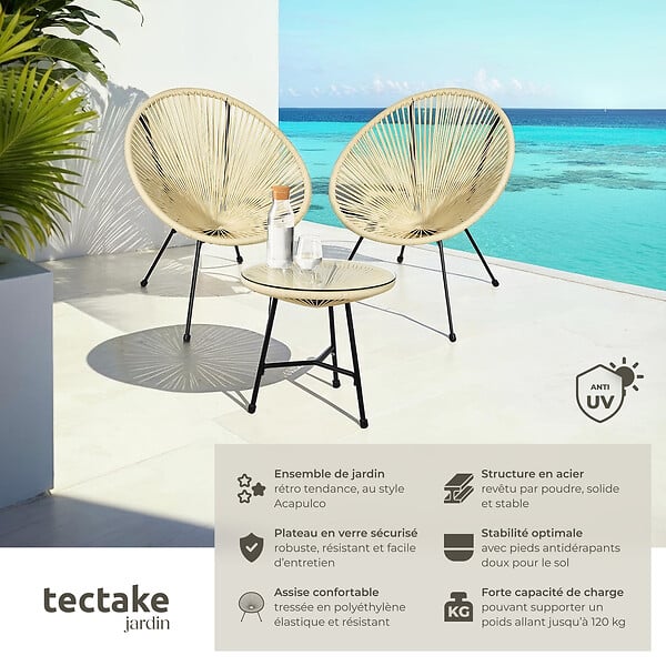 TECTAKE - Ensemble table et chaises de jardin Santana beige - large