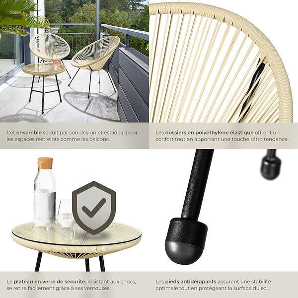 TECTAKE - Ensemble table et chaises de jardin Santana beige - large