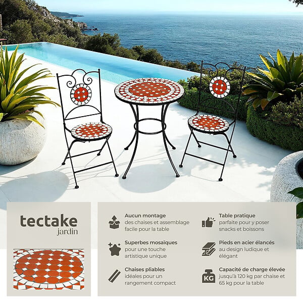 TECTAKE - Ensemble table et chaises de jardin marron - large