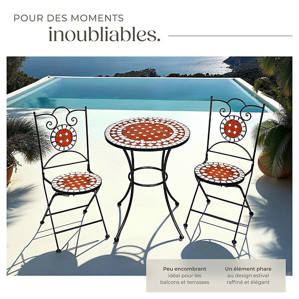 TECTAKE - Ensemble table et chaises de jardin marron - large