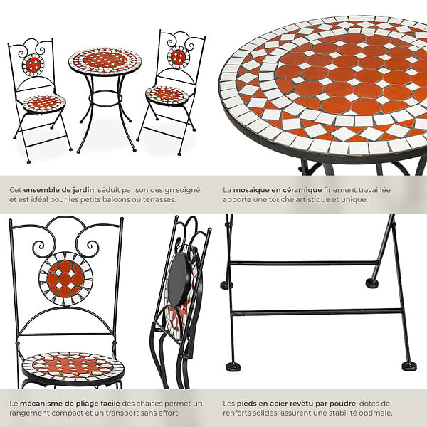 TECTAKE - Ensemble table et chaises de jardin marron - large