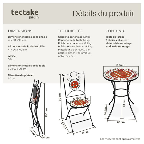 TECTAKE - Ensemble table et chaises de jardin marron - large