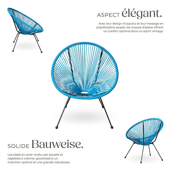 TECTAKE - Ensemble table et chaises de jardin Santana bleu - large