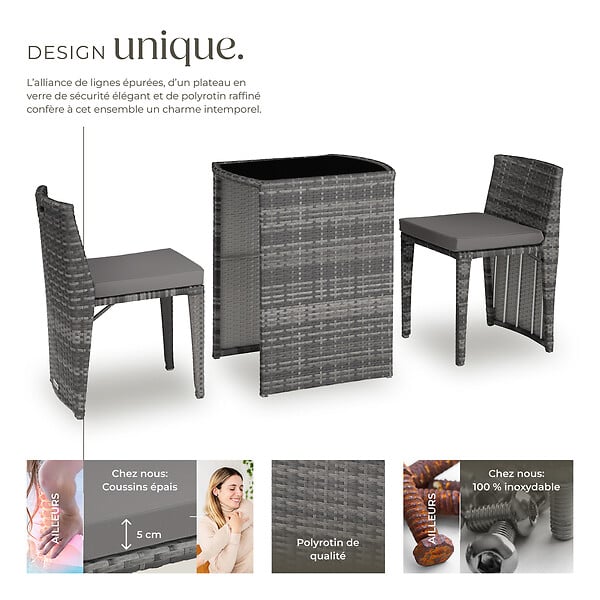 TECTAKE - Salon de jardin HAMBOURG 2 places en aluminium gris - large