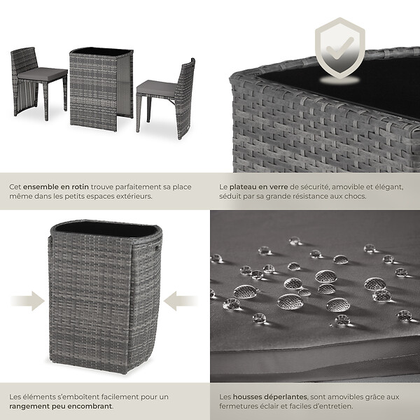 TECTAKE - Salon de jardin HAMBOURG 2 places en aluminium gris - large