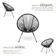 TECTAKE - 2 Places ensemble mobilier extérieur noir fauteuils confortables style acapulco table plateau en verre cordage élastique montage facile - vignette