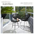 TECTAKE - 2 Places ensemble mobilier extérieur noir fauteuils confortables style acapulco table plateau en verre cordage élastique montage facile - vignette