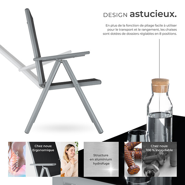 TECTAKE - Ensemble de sièges en aluminium 8+1 argent - large