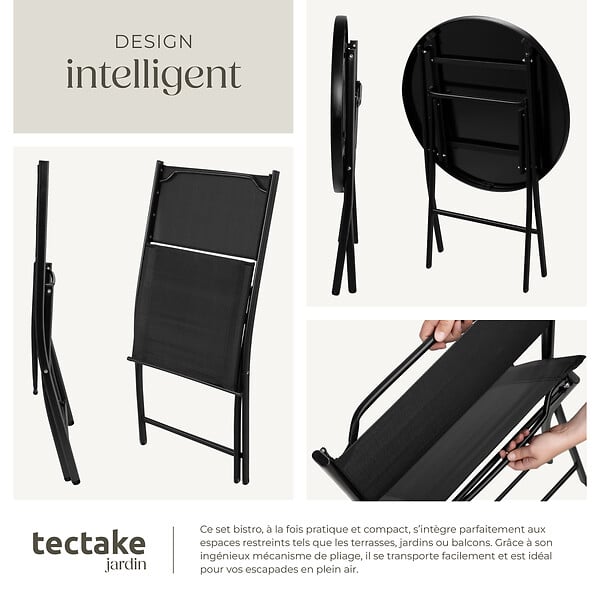 TECTAKE - Ensemble table et chaises de jardin DUSSELDORF noir - large