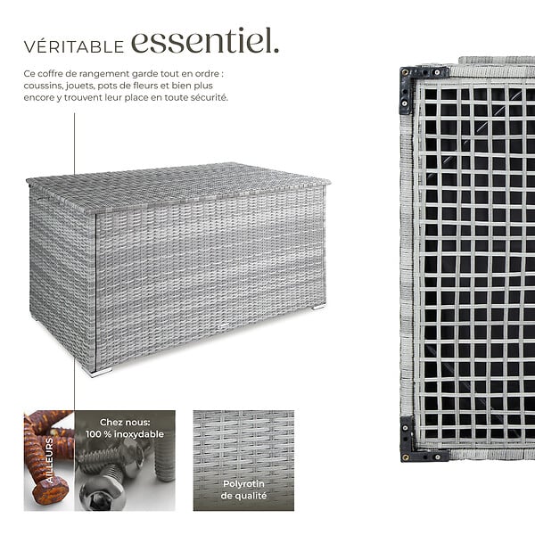 TECTAKE - Coffre de jardin Oslo structure en aluminium 145x82,5x79,5cm gris clair - large