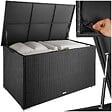 TECTAKE - Coffre jardin en aluminium en résine tressée noir vérins gaz 145x83x80cm 750 l capacité - vignette