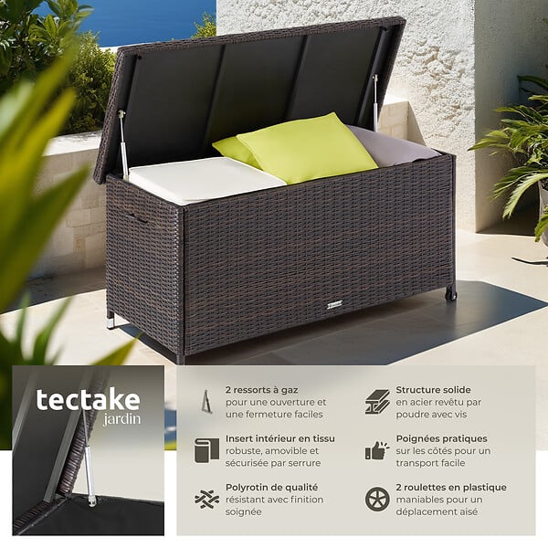 TECTAKE - Coffre de jardin KIRUNA en rotin synthétique 121 x 56 x 60cm 270 L marron - large