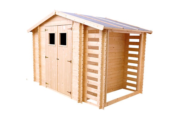 TIMBELA - Abri de jardin en bois et range bûches AVEC SOL TRAITÉ I206xL328xH218 cm/ 5,41 m2 - M389+M389G - large