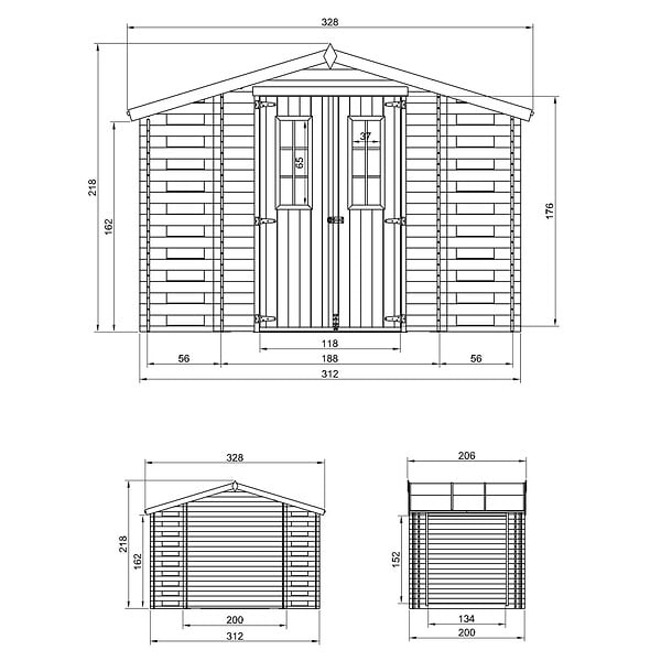 TIMBELA - Abri de jardin en bois et range bûches extérieur - Stockage extérieur I206xL328xH218 cm/ 3,53 + 0,97+0,97 m2 - M391C - large