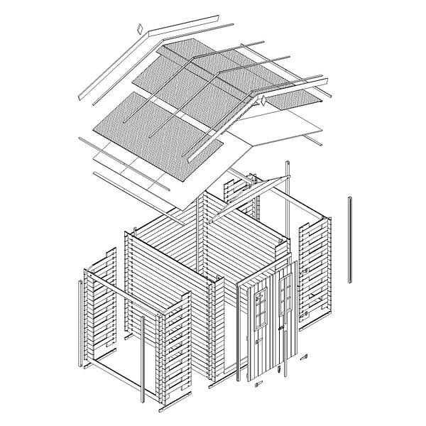 TIMBELA - Abri de jardin en bois et range bûches extérieur - Stockage extérieur I206xL328xH218 cm/ 3,53 + 0,97+0,97 m2 - M391C - large