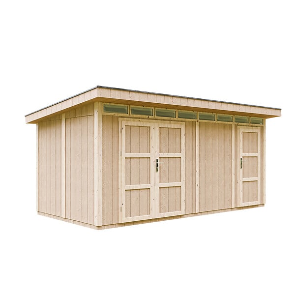 TIMBELA - Abri de Jardin Qualité Premium 8.52+2.95 m² - Kit tout compris avec sol, tuiles bitumineuses, set de peinture-Construction de Panneaux LP Smartside- Cabane de Jardin Timbela M905C CAVERN STEEL - large