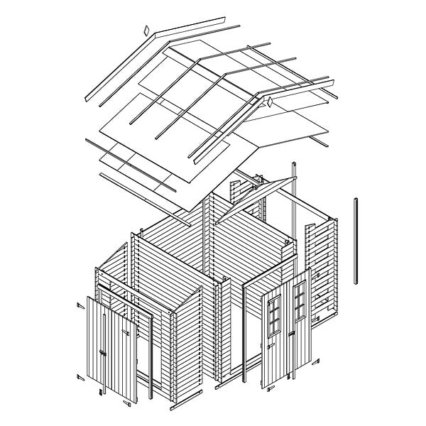 TIMBELA - Abri de jardin en bois et range bûches extérieur - Stockage extérieur I206xL328xH218 cm/ 3,53 + 0,97+0,97 m2 - M389C - large