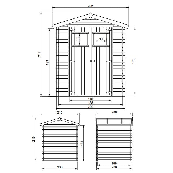 TIMBELA - Abri de jardin en bois - Stockage extérieur I216xL206xH218 cm/ 3.53 m2 Petit abri à outils, Local à vélos -  M343 - large