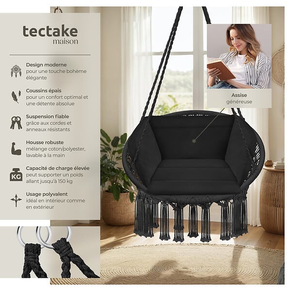 TECTAKE - Fauteuil suspendu GRAZIA noir - large