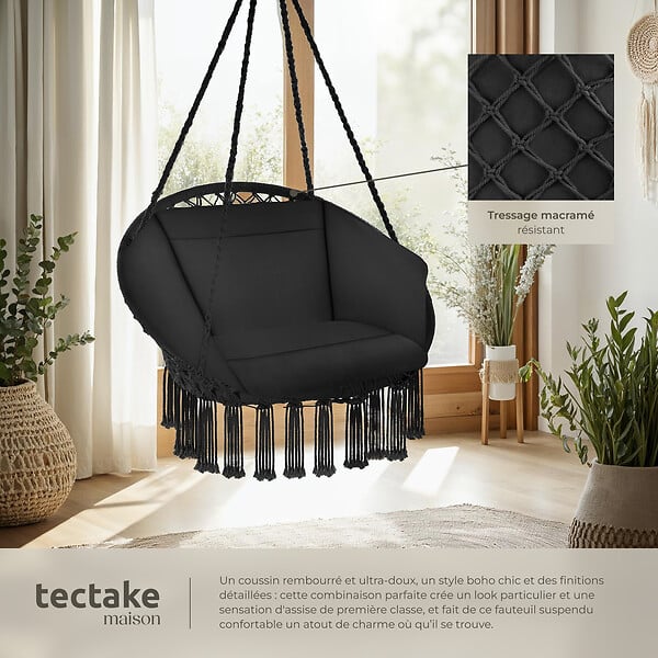 TECTAKE - Fauteuil suspendu GRAZIA noir - large