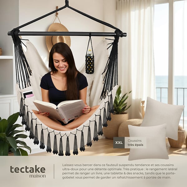 TECTAKE - Fauteuil suspendu Malika, style boho, capacité de charge 150 kg beige - large