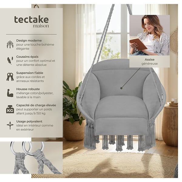 TECTAKE - Fauteuil suspendu Samira gris - large