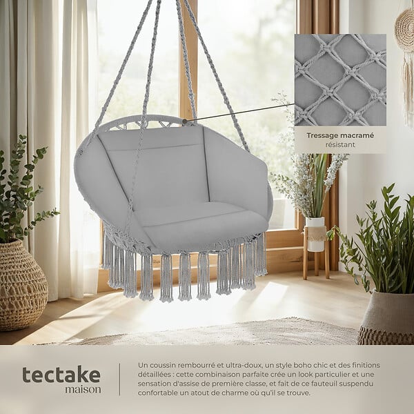 TECTAKE - Fauteuil suspendu GRAZIA gris - large