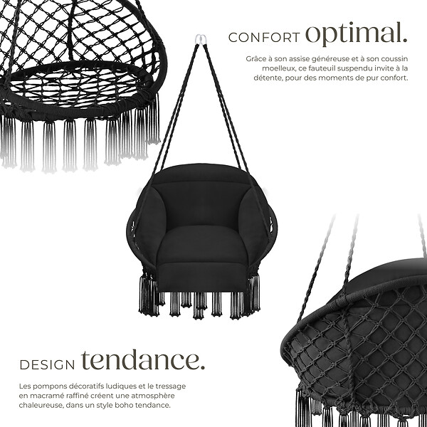 TECTAKE - Fauteuil suspendu Samira noir - large
