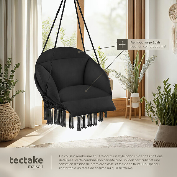 TECTAKE - Fauteuil suspendu Samira noir - large