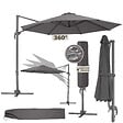 TECTAKE - Parasol DARIA 300 cm avec pied déporté et housse de protection gris - vignette