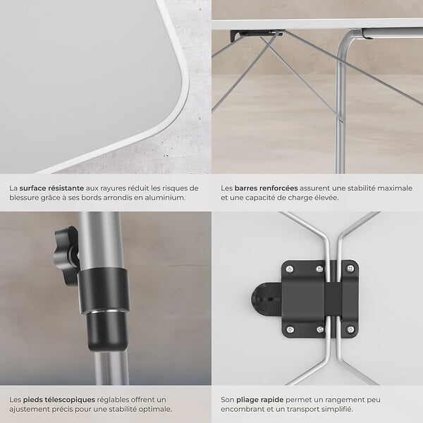 TECTAKE - Table pliante hauteur ajustable gris - large